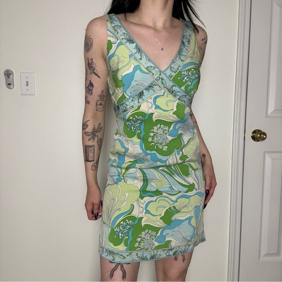 Elie Tahari Green and Blue Floral Print Sleeveless Dress Small - Picture 1 of 5
